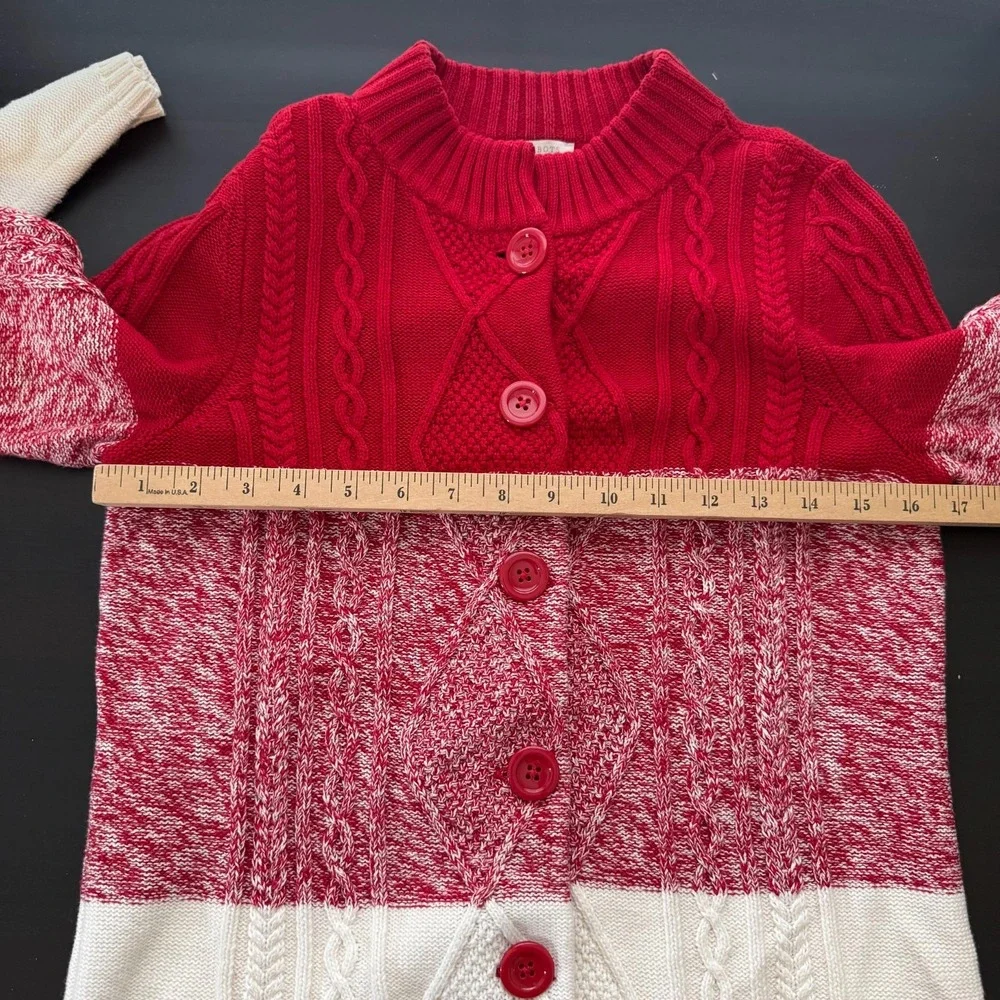 Talbots Cardigan Women's Size‎ Small Red White Cable Knit Long Sleeve Sweater